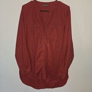 Linen Blend Minimalist Red Button Short High Low Style Euro Sz 40 Us Large